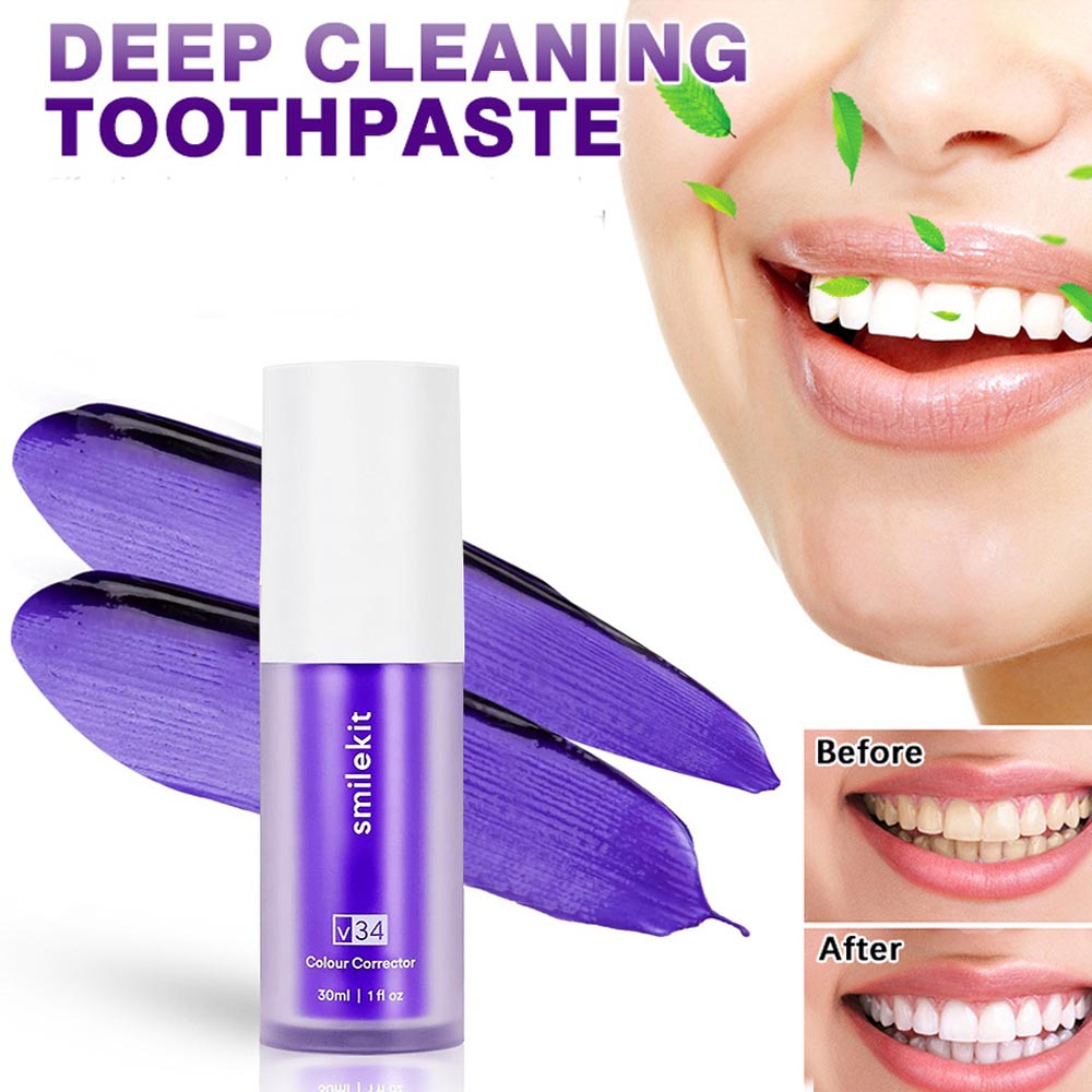 Teeth Whitening Foam Toothpaste - V34 Фиолетовая осветляющая отбеливающая зубная паста